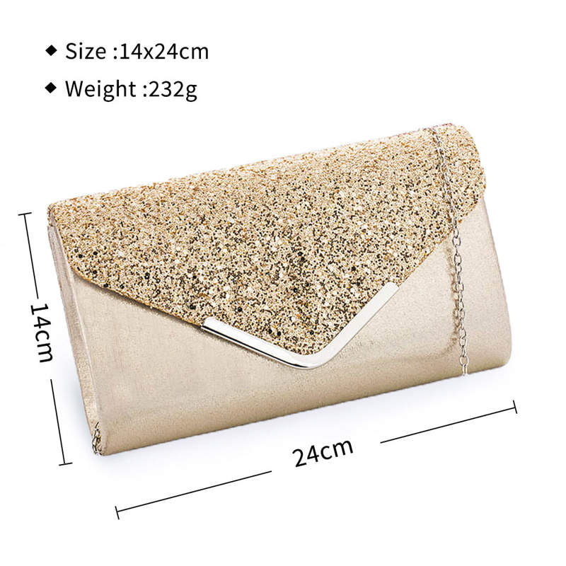 Women Evening Envelope Clutch Prom Sequin Shoulder Cross Body Bag-Gold