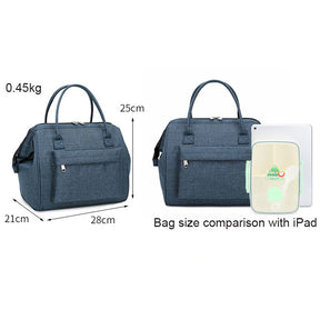 Large Capacity Bento Lunch Bag Simple Insulated Zipper Tote Bag-Blue