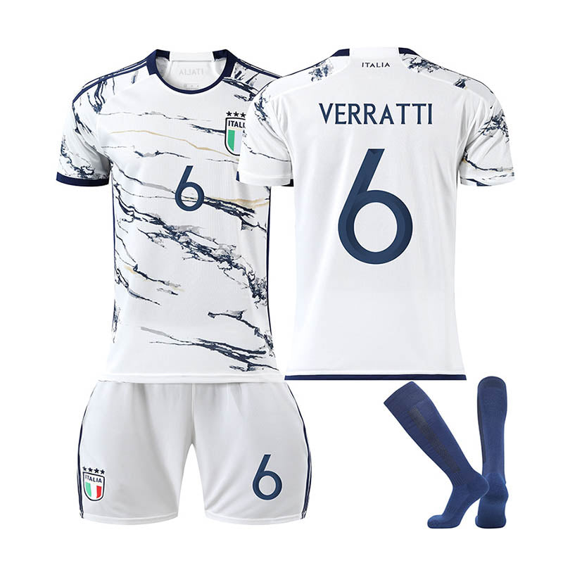 Italy Away Jersey VERRATTI #6 Soccer Jersey Kids Adult 3-Pieces Jersey Kits