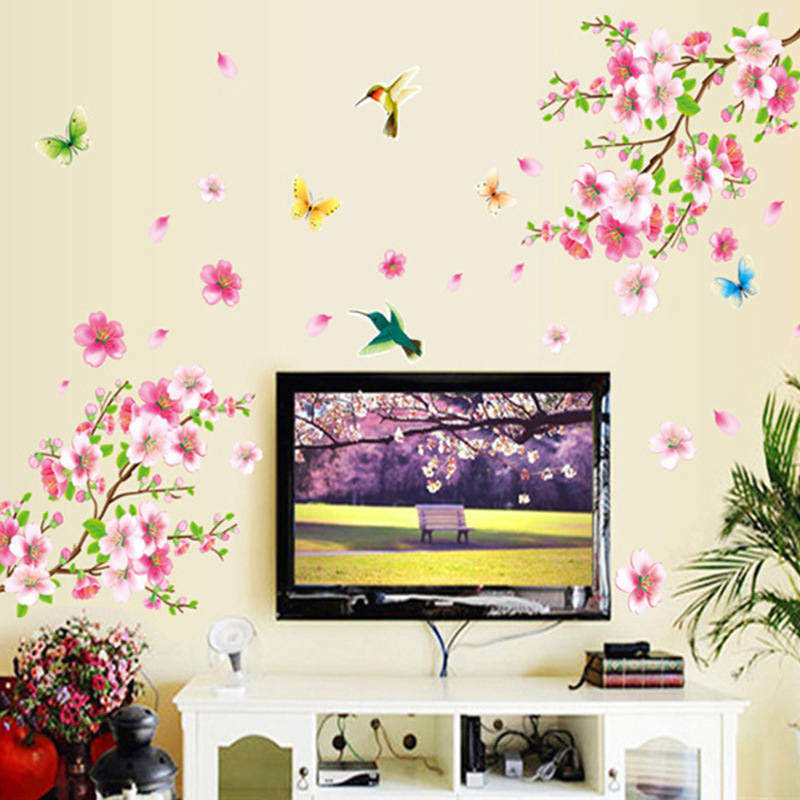 Creative Removable DIY Pink Peach Blossom Birds Art Decor Wall Stickers