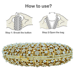 Luxury Rhinestone Evening Clutch Bag Sparkly Bride Wedding Party Purses-Gold
