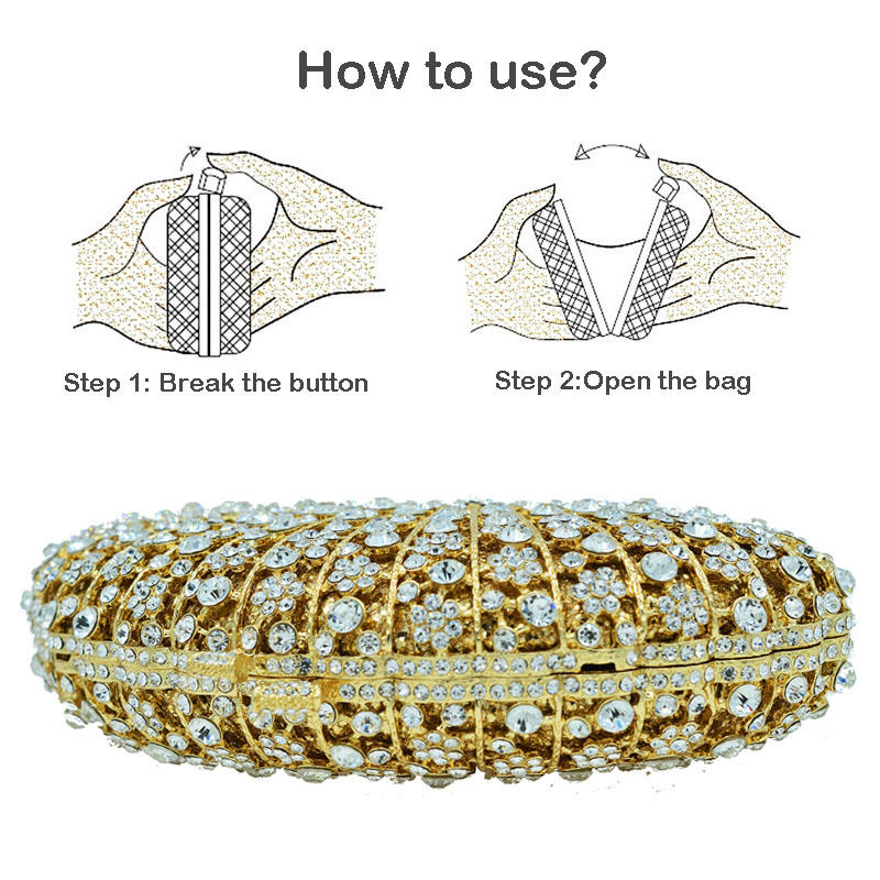 Luxury Rhinestone Evening Clutch Bag Sparkly Bride Wedding Party Purses-Gold