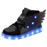 Kids Light up Shoes LED High Top Wings Sneakers-Black