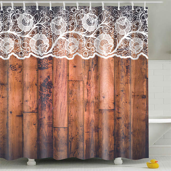 Vintage Wooden Printed Shower Curtains Bathroom Decor Accessory-16