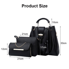 3Pcs Women Fashion Handbags Wallet Tote Bag Shoulder Bag Set-Black