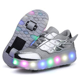 Kids LED Roller Shoes Sneakers with Two Wheel for Boys Girls-586-1-Silver