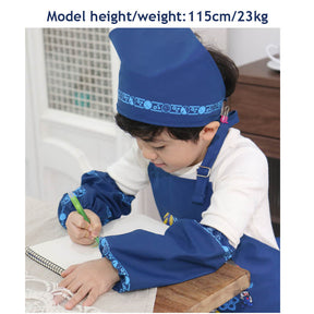 Kids Painting Apron with Sleeves Covers and Headscarf Set for Cooking-Blue