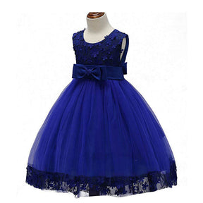 Girls Tulle Lace Flower Princess Wedding Dress For Toddler And Baby Girl-Colorful Blue