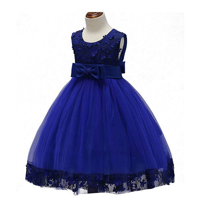 Girls Tulle Lace Flower Princess Wedding Dress For Toddler And Baby Girl-Colorful Blue
