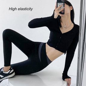 Womens Leggings Thin Fleece Tummy Control Yoga Pants for Winter-Black