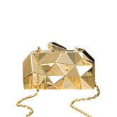 Women Lattice Pattern Metal Handbag Chain Geometric Evening Clutch Purse-Gold