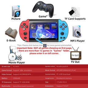 4.3 in Retro Handheld Game Console Built in Classic Games Support TV Output Music Video-RedBlue