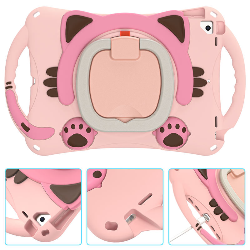CatB Silicone Case For iPad 10.2 Air10.5 Pro10.5 Shockproof Shoulder Strap Handle Stand-Pink