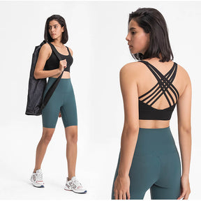 High Support Sports Bras Breathable Strappy Crisscross Back Tops-Black
