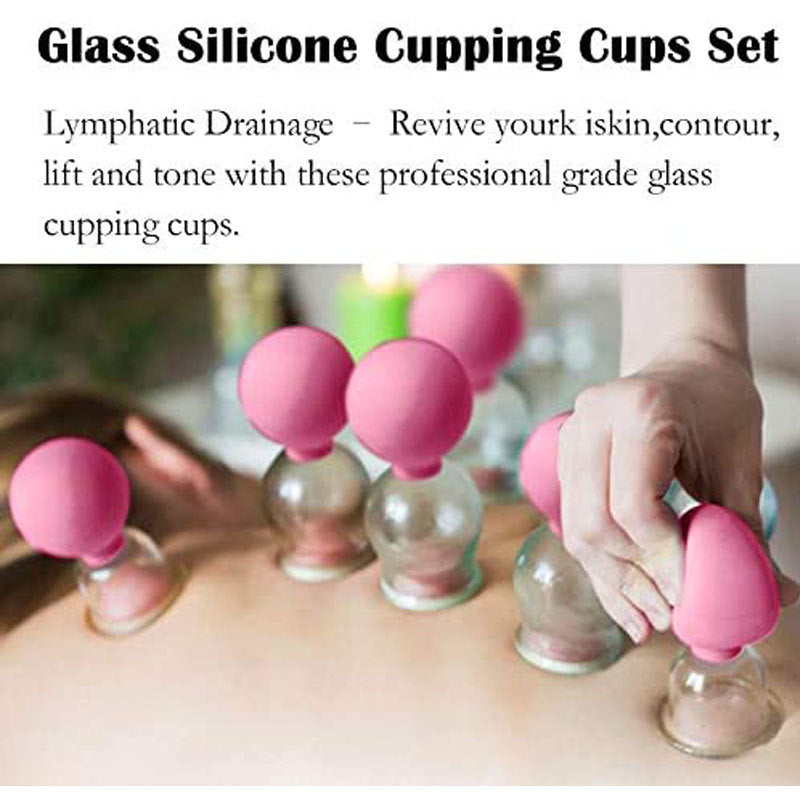 4 PCS Glass Facial Cupping Set Silicone Vacuum Suction-Pink