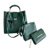 3Pcs Women Fashion Handbags Wallet Tote Bag Shoulder Bag Set-Green