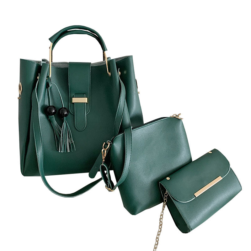 3Pcs Women Fashion Handbags Wallet Tote Bag Shoulder Bag Set-Green