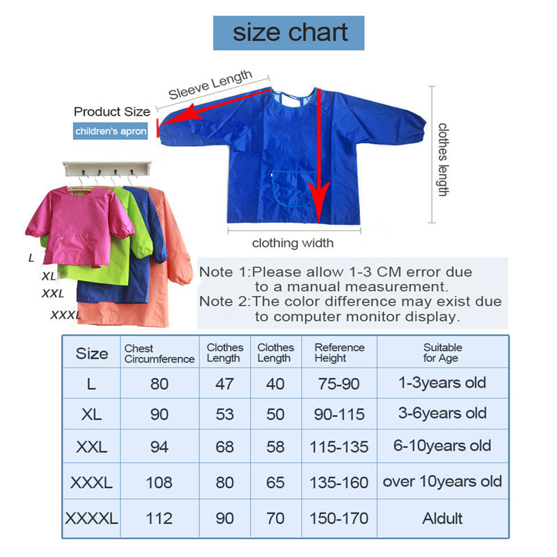 Kids Art Smocks Waterproof Artist Painting Long Sleeve Aprons for Children-Red