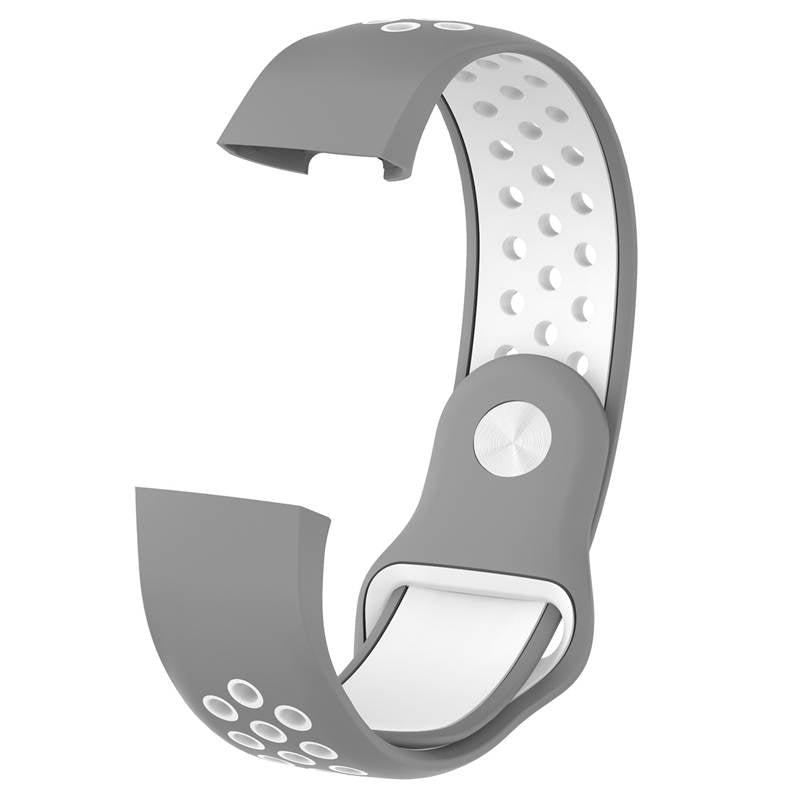 Double Color Porous Breathable Watch Band Silicone Wristband For Fitbit Charge 3 Sport Smartwatch -Gray White