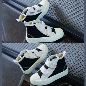 Unisex-Child Canvas Sneakers High Top Velcro Closure Boots-Black