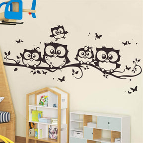 Owls On The Tree Branches Wall Decal Removable Cartoon Art Wall Stickers for Children Rooms