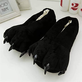 Unisex Soft Plush Home Slippers Animal Paw Claw Shoes-Black