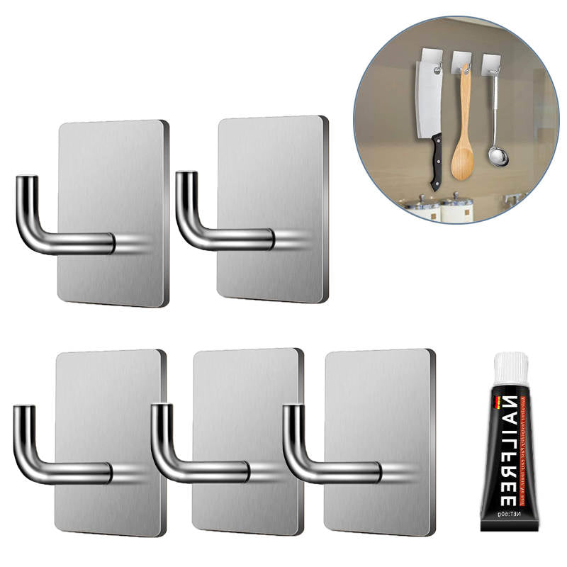 Stainless Steel Towel Coat Clothes Hooks Heavy Duty Viscose Holders for Kitchen Bathroom 5 Pack