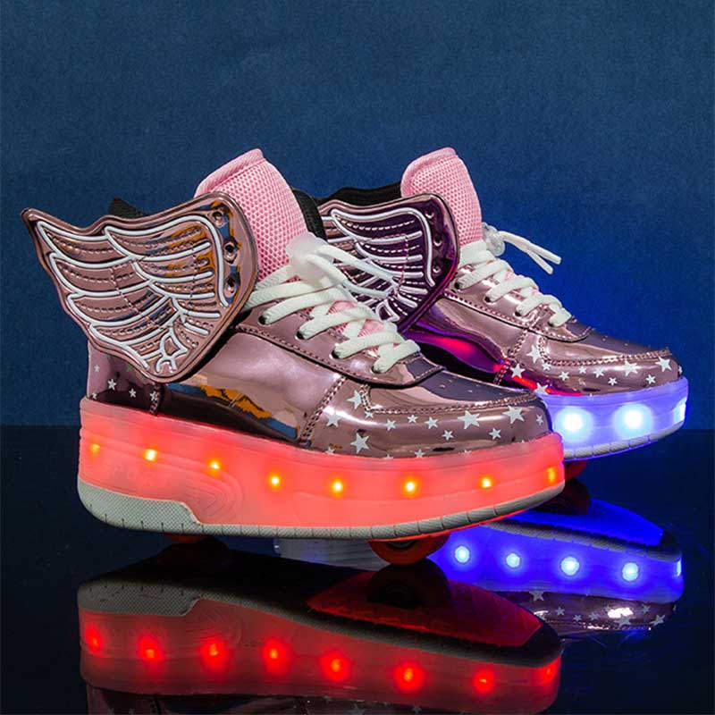 Kids LED Light Up Shoes High top Dancing Sneakers for Boys Girls-Pink