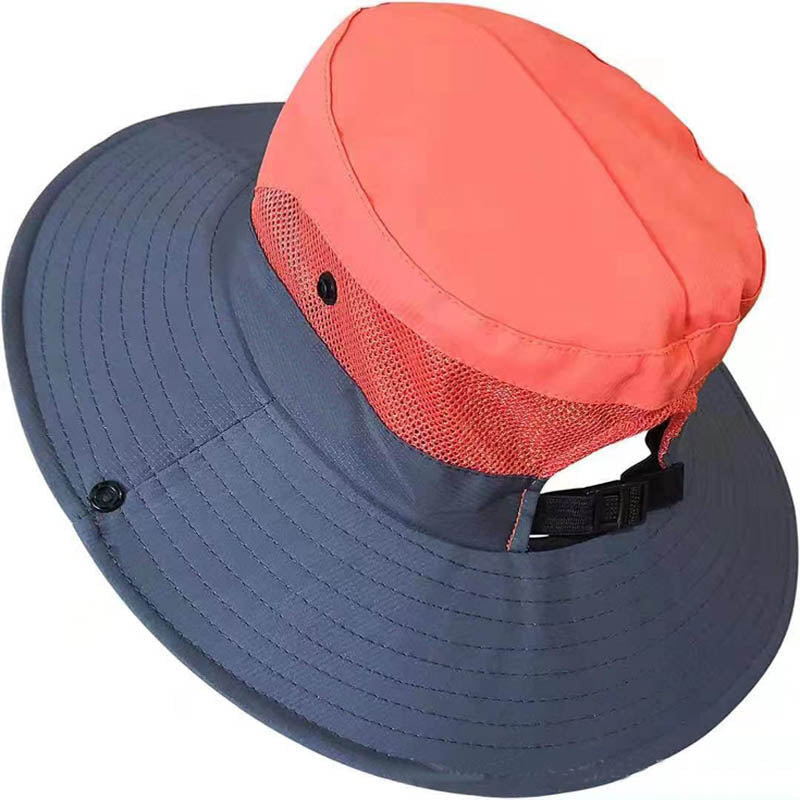 Women's UV Protection Wide Brim Sun Hat-Cool Mesh Foldable Travel Outdoor Fishing Hat-Red+NavyBlue