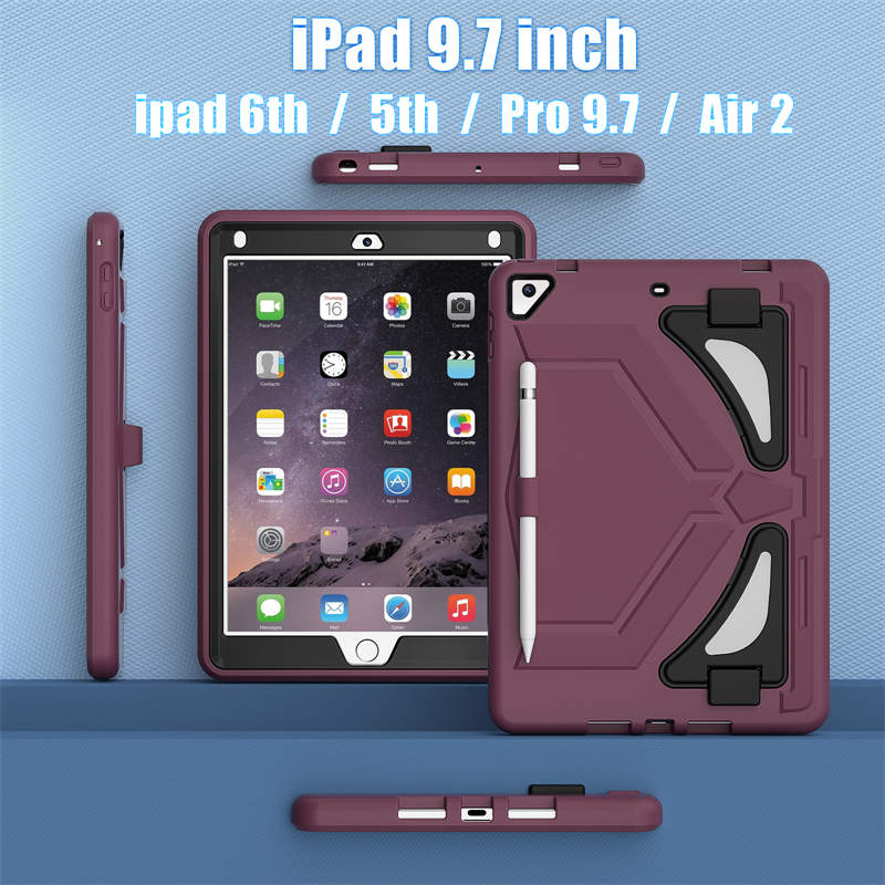 Tablet Case Rugged with Kickstand for iPad 6th/5th Generation 2018/2017-PlumBlack