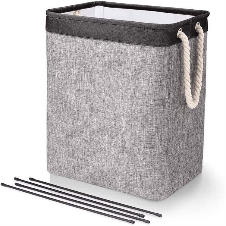 65L Collapsible Linen Laundry Basket with Rope Handle For Bathroom,Toys and Clothing Organization - Black+Gray