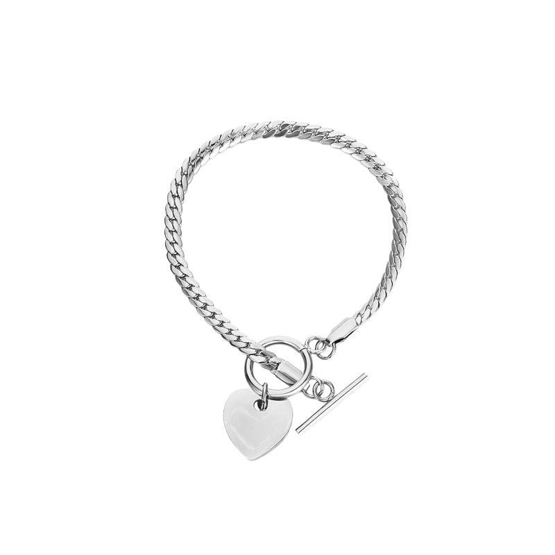 Heart Pendant Necklace Bracelet Earrings 3 Piece Set-Silver