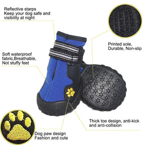 4 Pcs Dog Shoes Non-Slip Warm with Reflective Straps for Middle Large Dogs-Blue