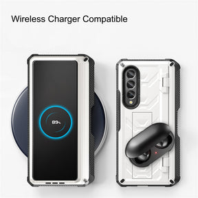 7.6inch Armorer Phone Case Full-Wrap with Kickstand Pen Slot for Galaxy Z Flip 4-White