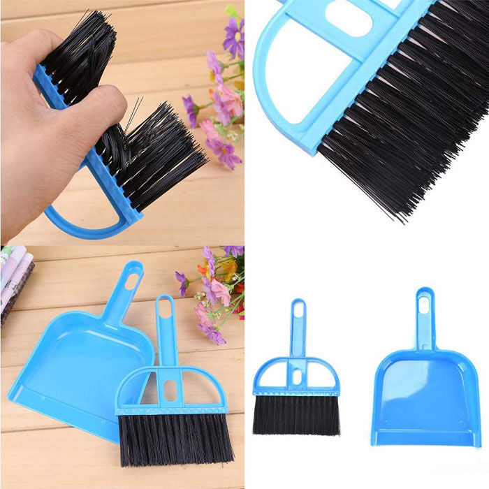 Pet Cage Broom Brush Dustpan Set Cat Litter Sweeper Brush-Blue