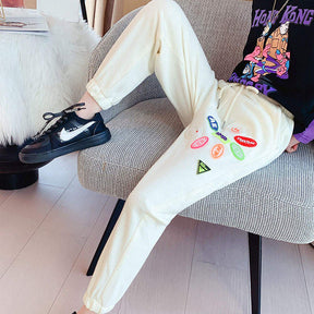 Girls Joggers Long Pants Pockets Outdoor Casual Trousers with Drawstring Icon-Beige