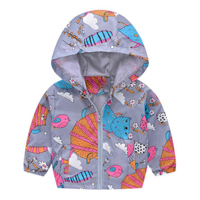 Boys Girls Cartoon Print Zip Lightweight Jacket Hooded Coats Casual Windbreaker-33