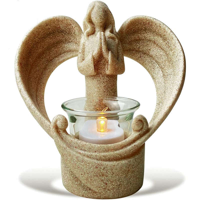 Home & Living14cm Height Angel Memorial Gifts Tealight Candle Holder Bereavement Gifts Remembrance Gifts Angel Figurines with LED Flickering Candle