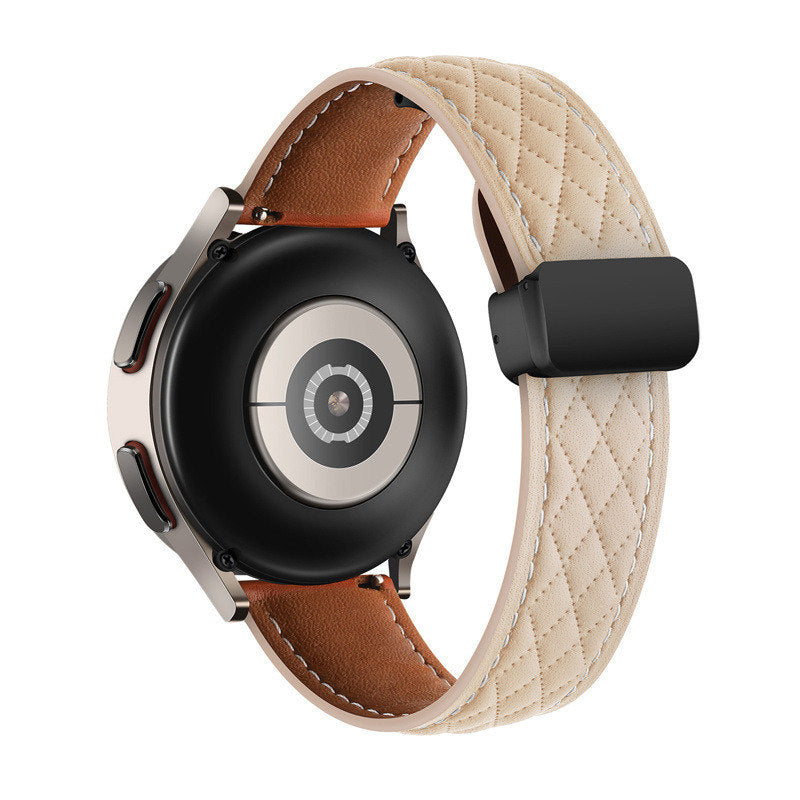 20mm Classic Leather Band Black Folding Buckle for Samsung Huawei Watch-Apricot