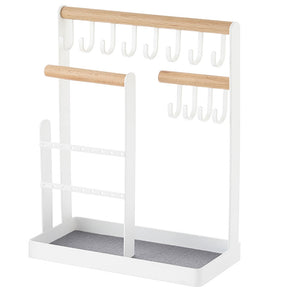 Jewelry Stand Holder Necklace Hanging Wooden Organizer Earring Tray-White