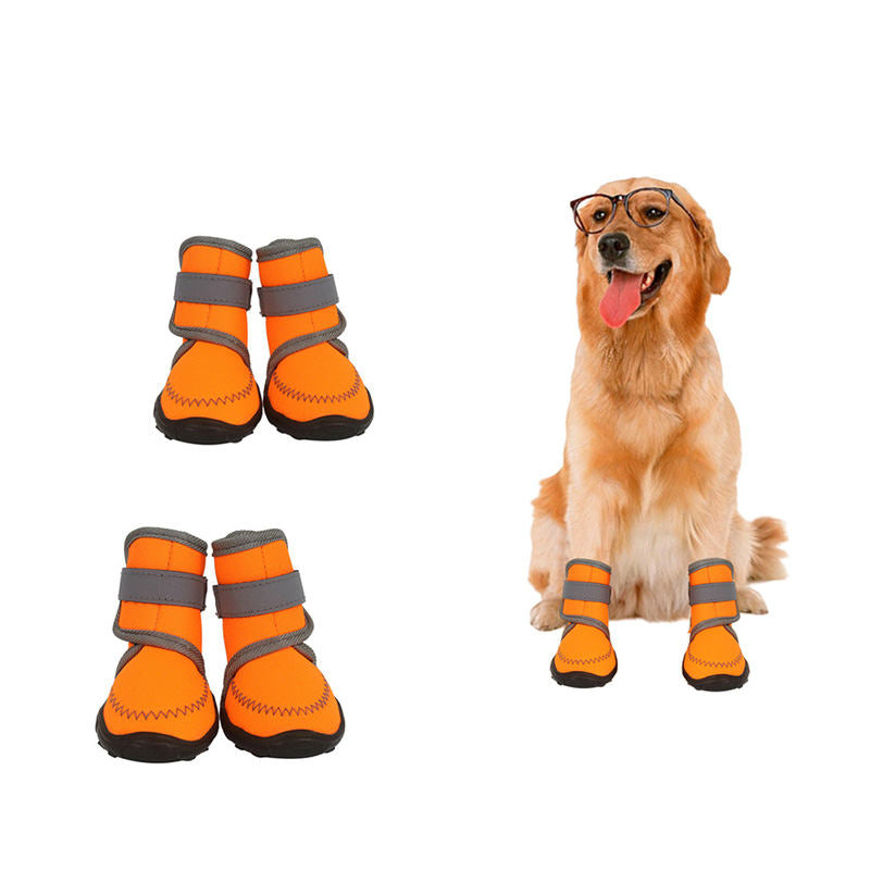 Fluorescent Dog Shoes Adjustable Straps Anti-Slip Sole Paw Protectors-Orange