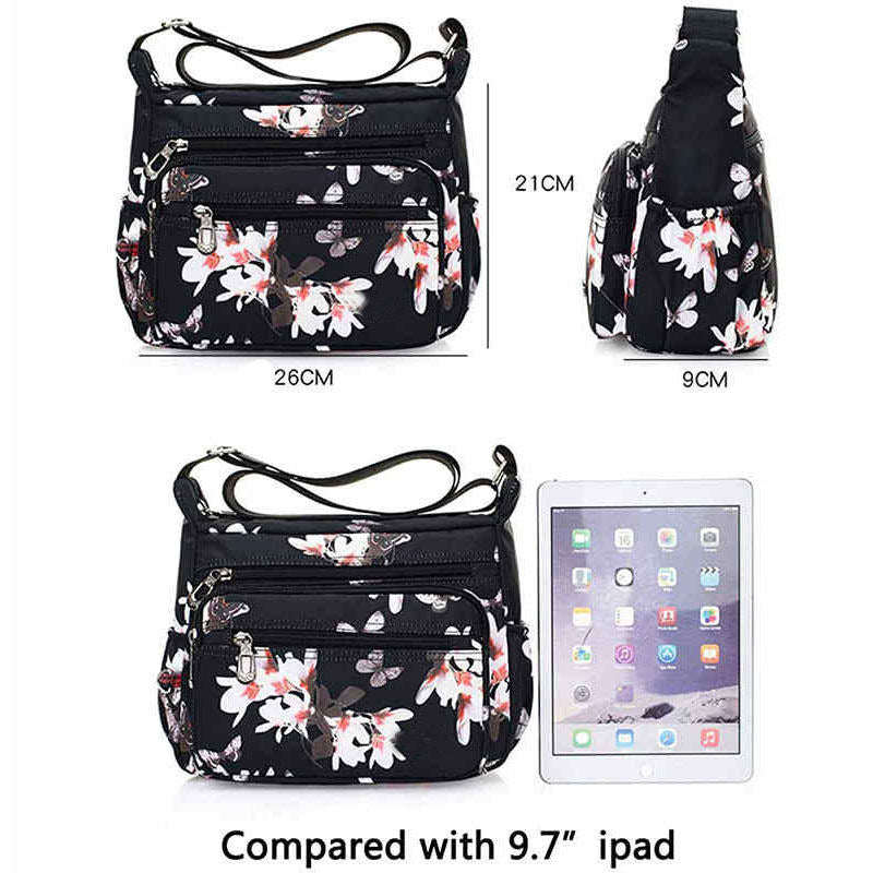 Women Nylon Floral Crossbody Bag Multi Pocket Shoulder Bag-Magnolia