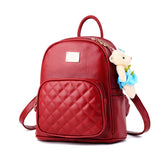 Leather Backpack Casual Travel Daypacks with Cute Bear For Womens-WineRed