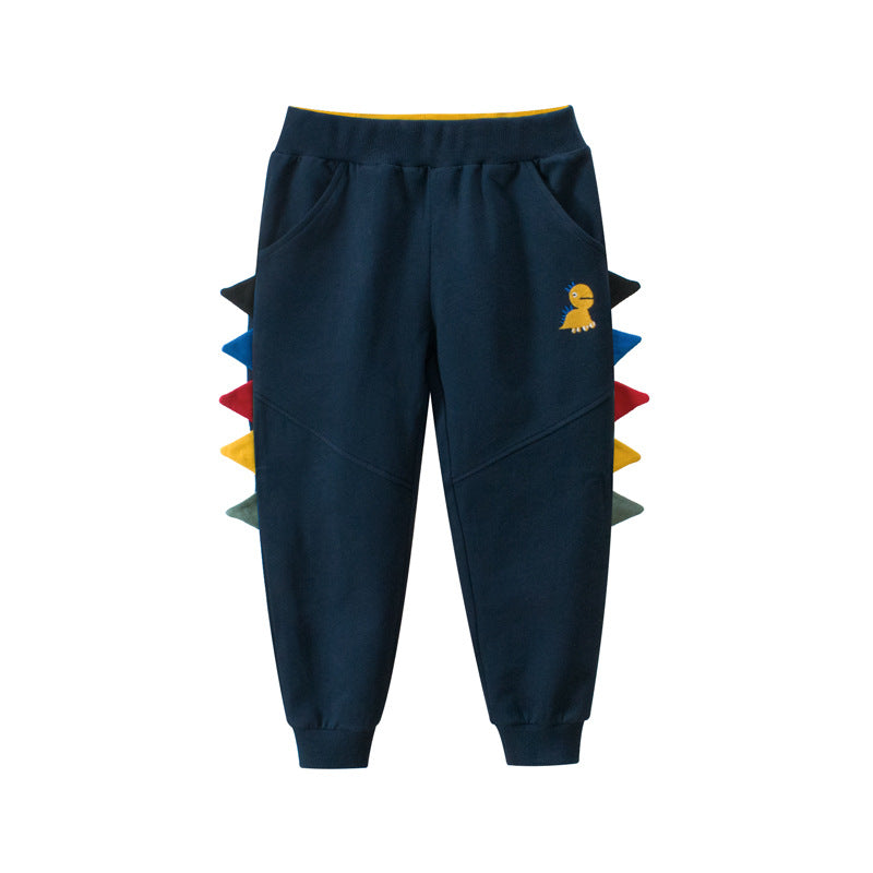 Boys Sport Jogger Athletic Pants Dinosaur Elastic Sweatpants with Pocket Size for 2-7 Years-Navy