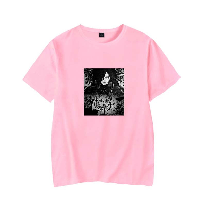 Mens Tops Japanese Anime Naruto Same Style Trend Short Sleeved T-shirt-H Pink