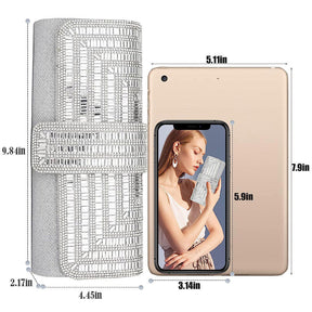 Womens Rhinestone Clutch Purses Evening Bags Sparkling Gliter with Chain-Silver