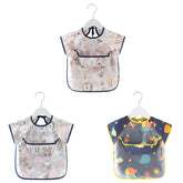 3 Pcs Short Sleeve Waterproof Bib with Crumb Catcher Pocket for 0-3 Years-A