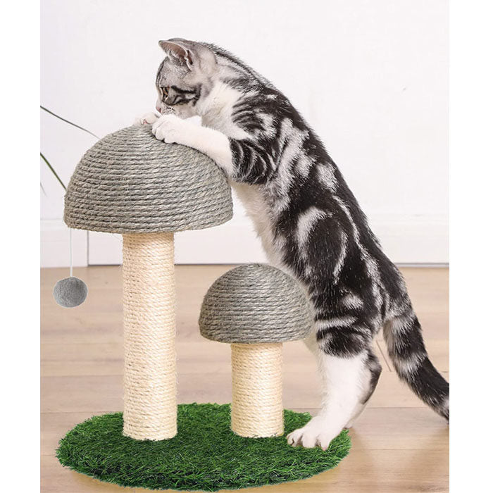 Cat Scratching Post Mushroom Durable Sisal Board with Dangling Ball-Gray