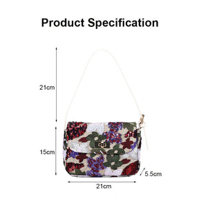 Womens Premium Shoulder Bag Embroidery Sequin Craft Purse-XXF-WineRed
