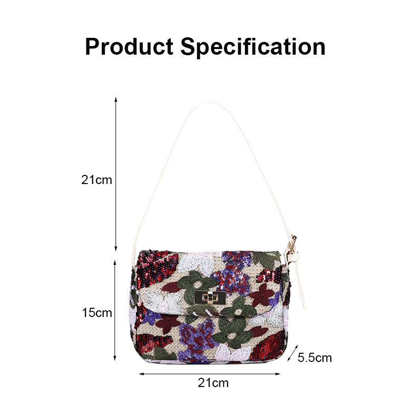 Womens Premium Shoulder Bag Embroidery Sequin Craft Purse-XXF-WineRed